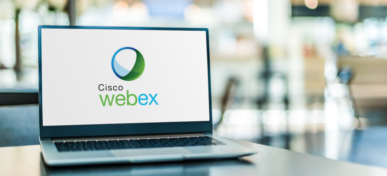 The Webex logo on a computer.